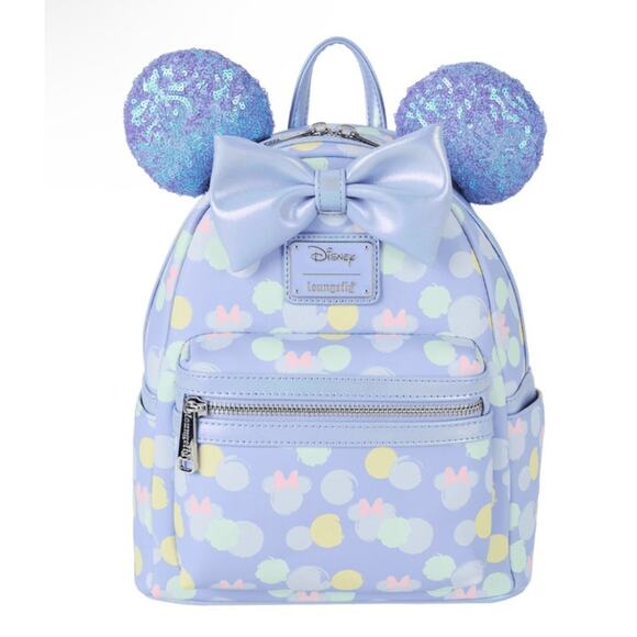 Loungefly Minnie Mouse Exclusive Iridescent Print Sequin Ear Mini Backpack - Picture 1 of 5